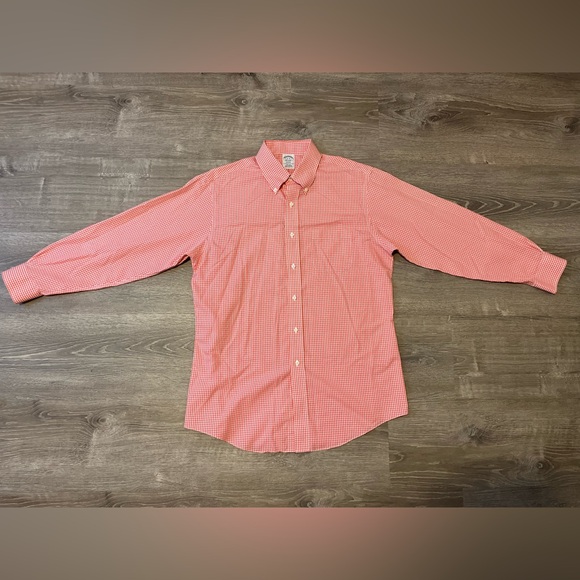 Brooks Brothers Regent Button Down Check Shirt White Orange Mens 16-32 Preppy - Picture 1 of 7